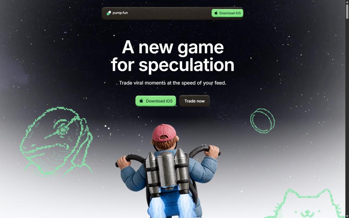 pump.fun landing page showing frog decoration